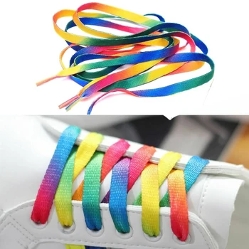 1 чифт Цветни дантели, с Преливащи се цветове градиентные обувки на плоска подметка За ежедневието парусиновой обувки, цветни шнурове 80 см/100 см/120 см/150