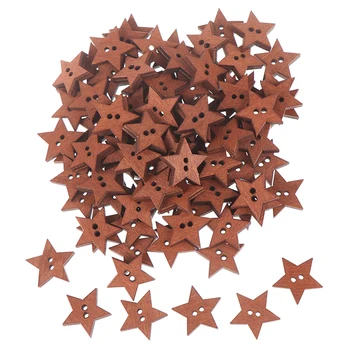 100шт 2 Дупки САМ Звезда Форма на Дървена Бутон Албум За Изрезки Занаят Шиене на Копчета
