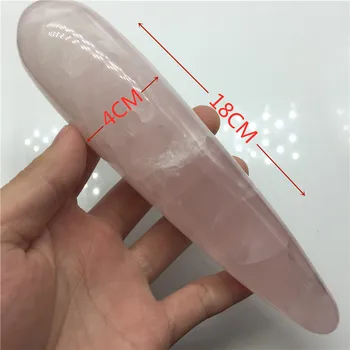 18 см кристални каменна пръчка голям дълъг Натурален розов розов кварцов кристал масажът пръчка йони пръчка за здравето, лечебни кристали