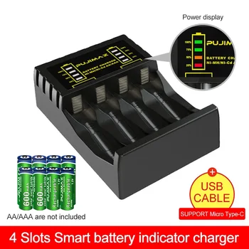 4-слотное Зарядно Устройство за Акумулаторни Батерии AAA/AA със Защита от късо Съединение с led индикатор за Ni-MH/Ni-Cd, зарядно устройство
