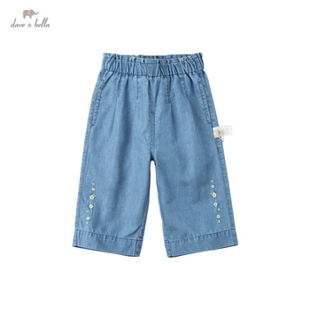 DBM17575 дейв bella/ летни модни панталони с цветна бродерия за малки момичета, детски панталони дълги до прасците, панталони за деца