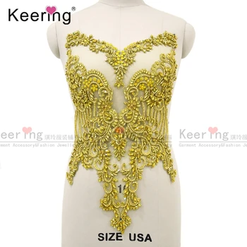 Keering 3D Секси Златна апликация с кристали за цялото тяло за една вечерна рокля WDP-295