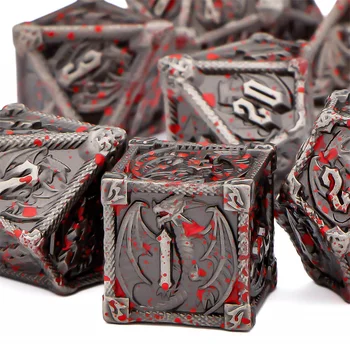 KERWELLSI 7 бр. Комплект метални кубчета DND Dungeon и Dragon Blood RPG D & D D D Многостранен набор от кубчета D20 D12 D10 D8 D6 D4
