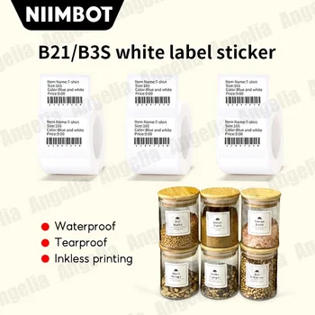 Niimbot Бели Етикети на Ролки За принтери модели B21 / B3S 3 ролка в опаковка Водоустойчив Маслен Стикер на Руло