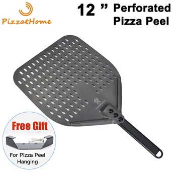 PizzAtHome 12 13 Инча Перфорирана Кора За Пица Правоъгълна Лопата За Пица С Алуминиева Твърда Повърхност Завъртане На Рамото За Кори Кратък Инструмент За Пица