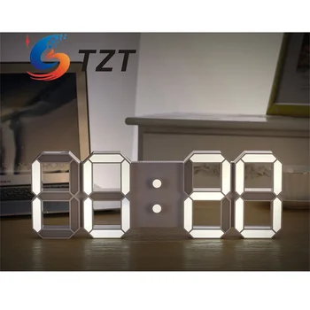 TZT 4-цифрени 3D led часовници, Wifi Стенен Часовник с Вечен Календар Електронни Часовници (Бяла светлина Бял корпус)