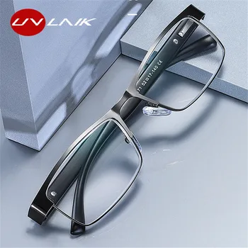 UVLAIK Тенденция на Метални Очила За Четене със Синя Светлина, Мъжки слънчеви Очила с Диоптриями, Бизнес Офис Очила За Четене, 1,0 1,5 2,0 2,5 3,0 3,5 4,0