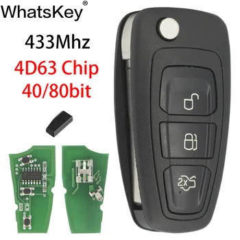 WhatsKey 3 Бутони на Дистанционното на Ключа Флип 433 Mhz 4D63 Чип ID63 40/80Bit За Ford Focus 3 Fiesta 2013 Връзка Mondeo C Max HU101 Нож