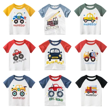 В памучна Тениска За Момчета И Бебета, Лятна Тениска С Изображение на Кола с Принтом Машини, Тениска С Къс Ръкав, Блузи За Момичета