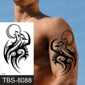 временни татуировки мъже, жени ръка на рамото ръкав татуировки трайбал вълк бухал скорпион мъжки татуировки стикер черен стикер с къна