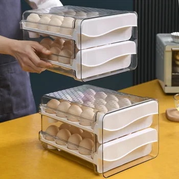 Двуслойни Кутия За Съхранение на Яйца ПАТ Прозрачен с Кухненски Хладилник Organizadores По-Ясен Пластмасови Домакински Кутия Кутия За Яйца