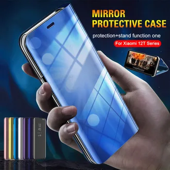 За Xiaomi 12T Pro Калъф Умен Огледален Магнитен Панти Калъф За Телефон Xiaomi12T Mi12T 12TPro 12 T T12 5G със стойка, Твърд Защитен Калъф