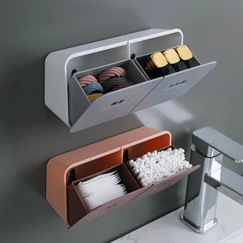 Кутия за сортиране на малки предмети Монтиране на пластмасова кутия за съхранение на памучни тампони Многофункционален флип прахоустойчив