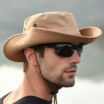 Мъжки шапки кофа за мъже, дамски летни туризъм дишаща шапка ковбойская шапка открит НД шапки анти-UV мъж рибар шапка шапки черен