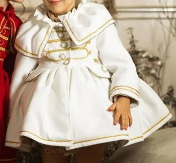 От 1 до 12 години, Есенно-Зимни Дрехи за Момиченца, Ръчна изработка, Индивидуални Дворцовое Английски Испански Бяла Покривка Козината Принцеса за Коледа, Всекидневното