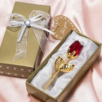 Подарък за Свети Валентин Кристал Стъкло Цветя Рози в Кутия Мини Завинаги Червена Златна Изкуствена Роза за Приятелка Сватбен Подарък за гостите