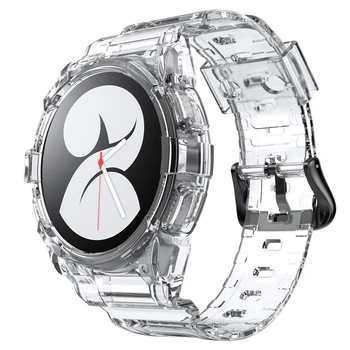 Прозрачен Каишка + Калъф за Samsung Galaxy Watch 4 Каишка 40 мм за Galaxy Watch 4 44 мм Мек Прозрачен Спортен Гривна Каишка за Часовник