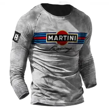 Реколта памучни Мъжки тениски с 3D Принтом, Свободни Блузи с Дълъг Ръкав America Route 66, Негабаритная Мотоциклетът Тениска, за Мъже Байкерская облекло
