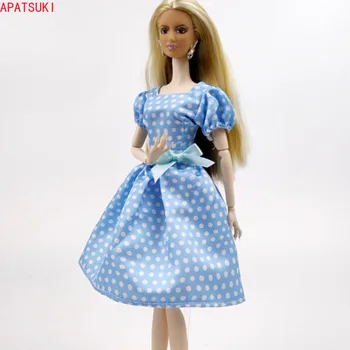 Синя рокля на точки с лък за кукли Барби, вечерни рокли, облекло за кукли Барби, Облекло, Аксесоари, играчки, 1: 6