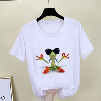 Тениска дамски Fun frog Meditate модна тениска с принтом Harajuku, Тениска с Къс Ръкав, дрехи 2021, Нови Върхове с Кръгло деколте, Тениски, Женски