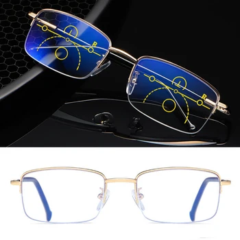 Титановая дограма, Метални Прогресивно Мультифокальные Очила За четене, Бифокални очила Мъжки слънчеви Очила За Старческо със Синя Светлина, Дамски очила с Високо качества1.5